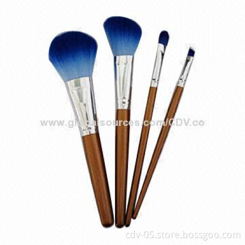 Makeup brushes, made of double color synthetic hair and wooden handle, various colors are available